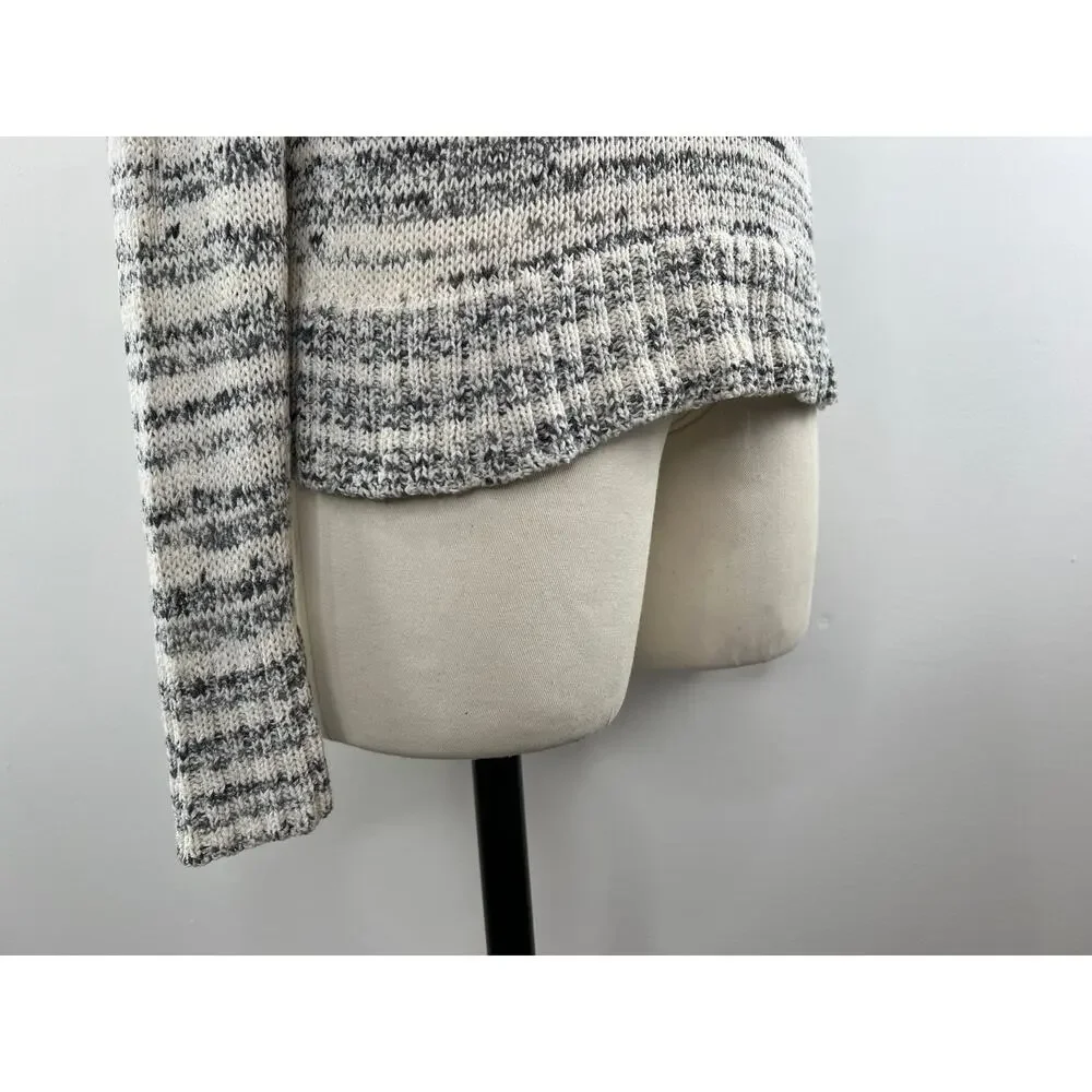 Eileen Fisher Marled White Gray Knit VNeck Long Sleeve Pullover Petite M Medium